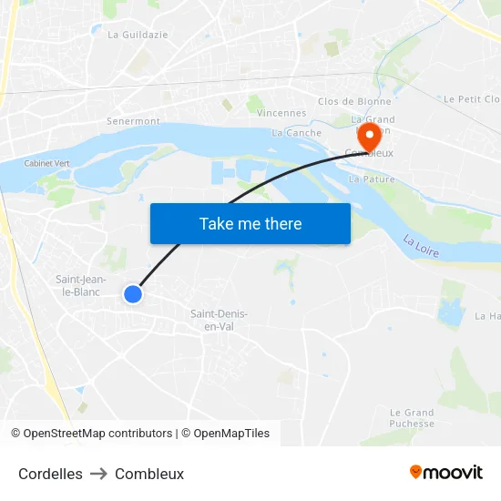 Cordelles to Combleux map