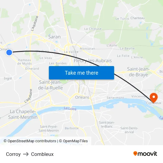Corroy to Combleux map