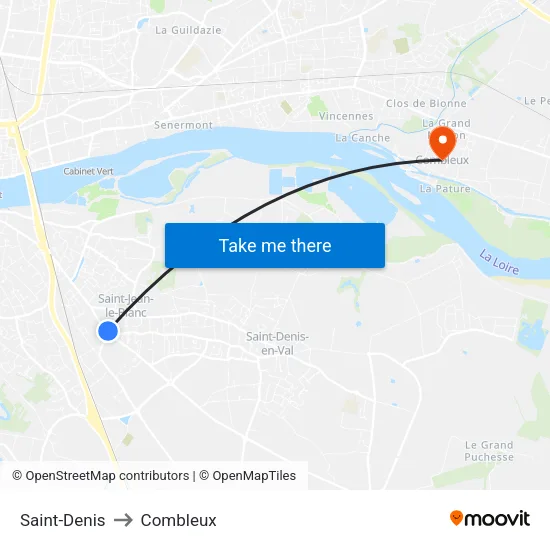 Saint-Denis to Combleux map