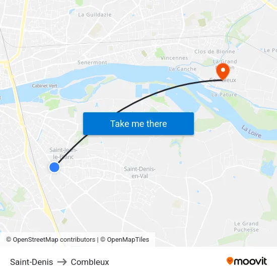 Saint-Denis to Combleux map