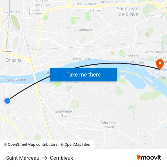 Saint-Marceau to Combleux map