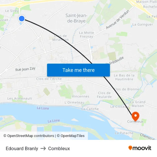 Edouard Branly to Combleux map