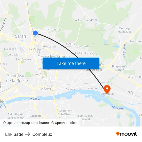Erik Satie to Combleux map