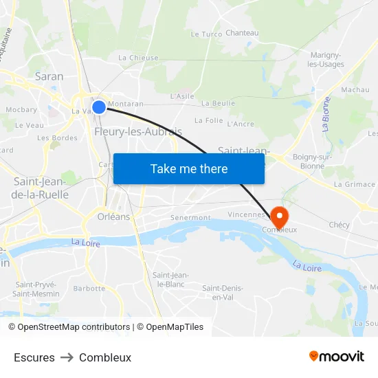 Escures to Combleux map