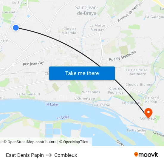 Esat Denis Papin to Combleux map