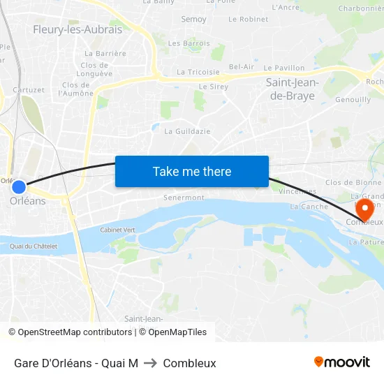 Gare D'Orléans - Quai M to Combleux map