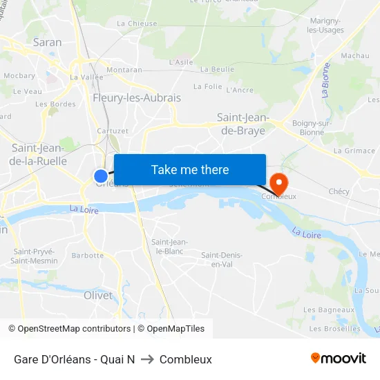Gare D'Orléans - Quai N to Combleux map