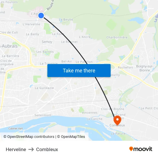 Herveline to Combleux map