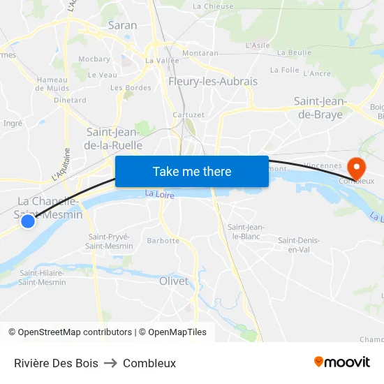 Rivière Des Bois to Combleux map