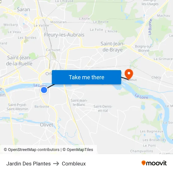 Jardin Des Plantes to Combleux map