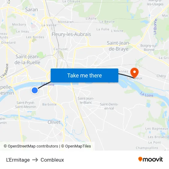 L'Ermitage to Combleux map