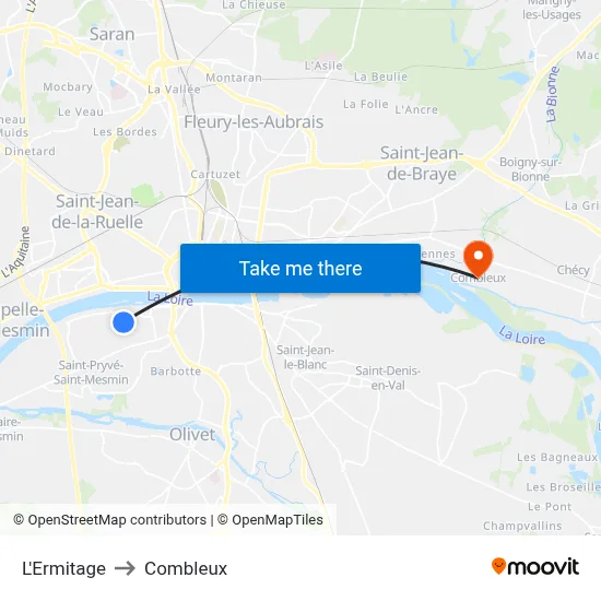 L'Ermitage to Combleux map