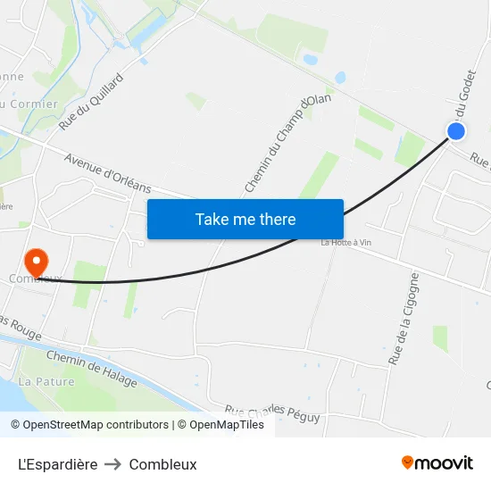 L'Espardière to Combleux map