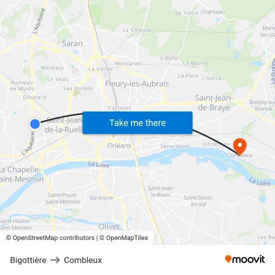 Bigottière to Combleux map