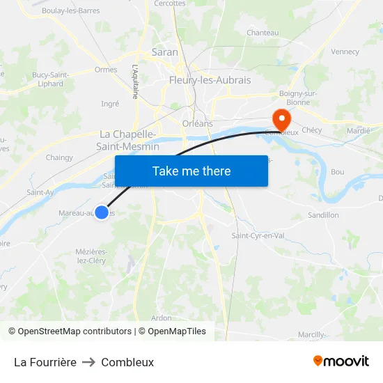 La Fourrière to Combleux map