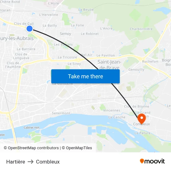 Hartière to Combleux map