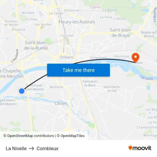 La Nivelle to Combleux map