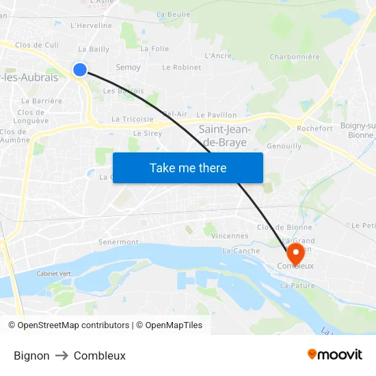 Bignon to Combleux map