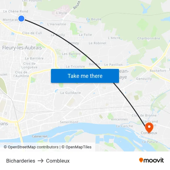 Bicharderies to Combleux map