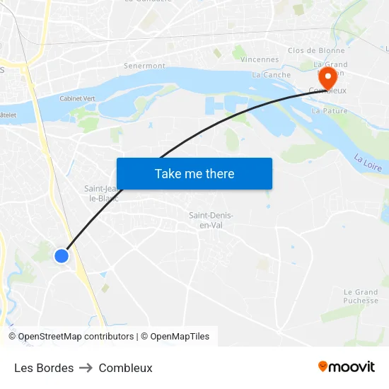 Les Bordes to Combleux map