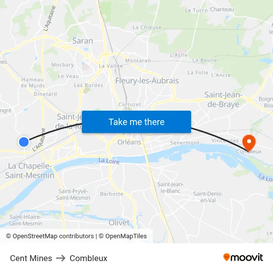Cent Mines to Combleux map