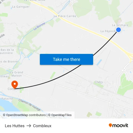 Les Huttes to Combleux map