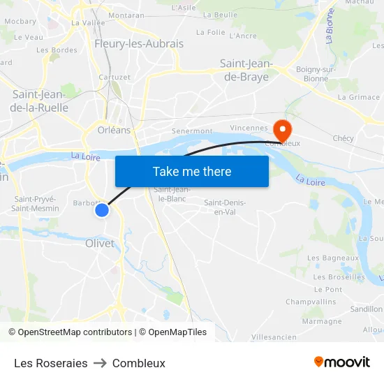 Les Roseraies to Combleux map