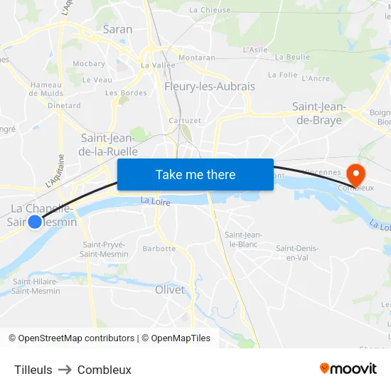 Tilleuls to Combleux map
