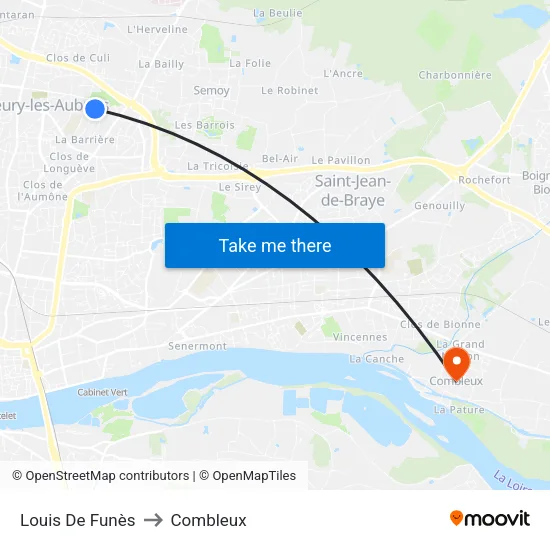 Louis De Funès to Combleux map