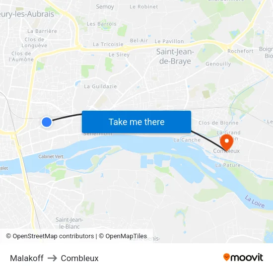 Malakoff to Combleux map