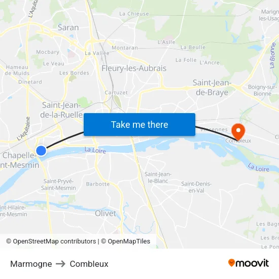 Marmogne to Combleux map