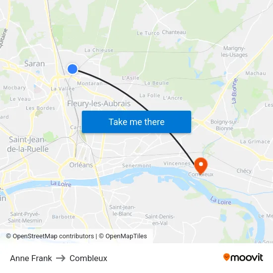 Anne Frank to Combleux map