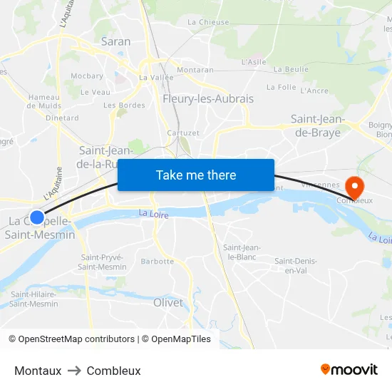 Montaux to Combleux map