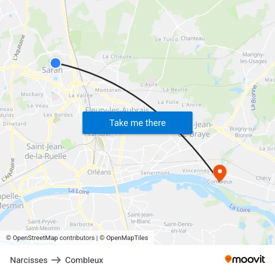 Narcisses to Combleux map