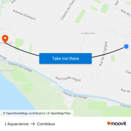 L'Aquacienne to Combleux map