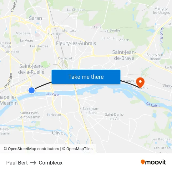 Paul Bert to Combleux map