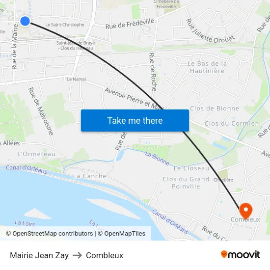 Mairie Jean Zay to Combleux map