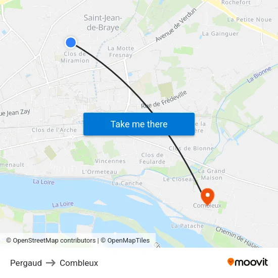 Pergaud to Combleux map