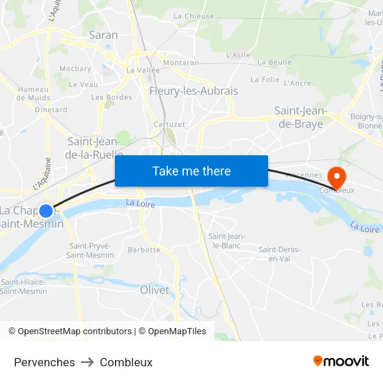 Pervenches to Combleux map