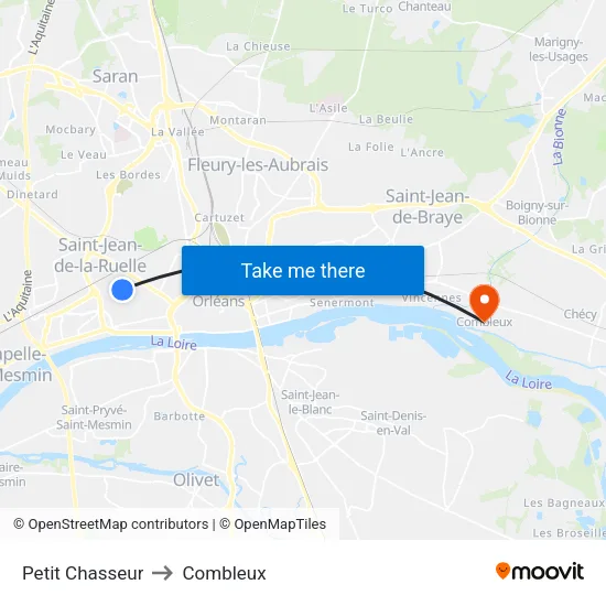 Petit Chasseur to Combleux map
