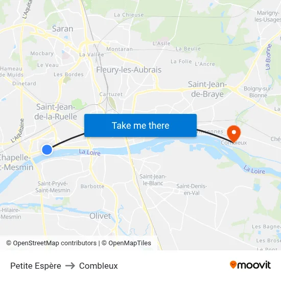Petite Espère to Combleux map
