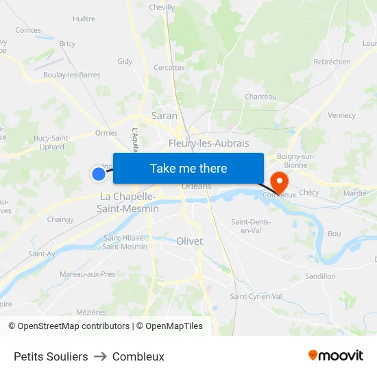 Petits Souliers to Combleux map