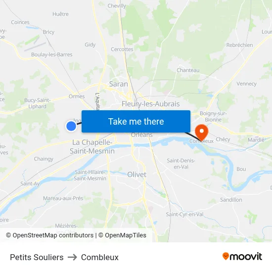 Petits Souliers to Combleux map