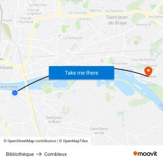 Bibliothèque to Combleux map