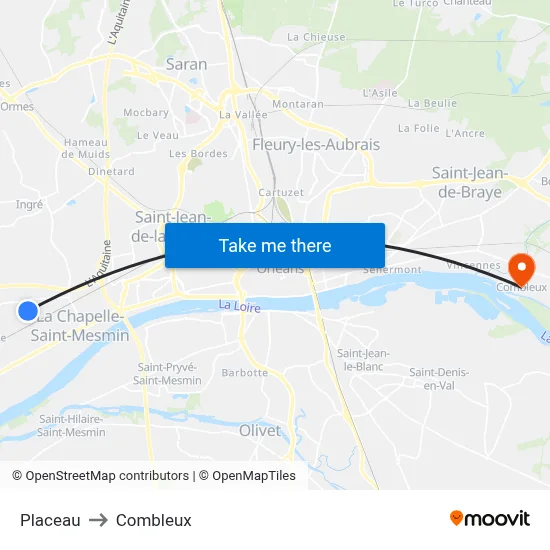 Placeau to Combleux map