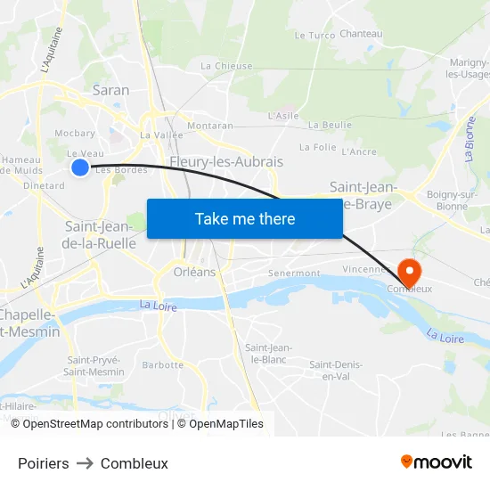 Poiriers to Combleux map