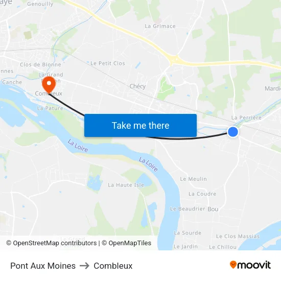 Pont Aux Moines to Combleux map