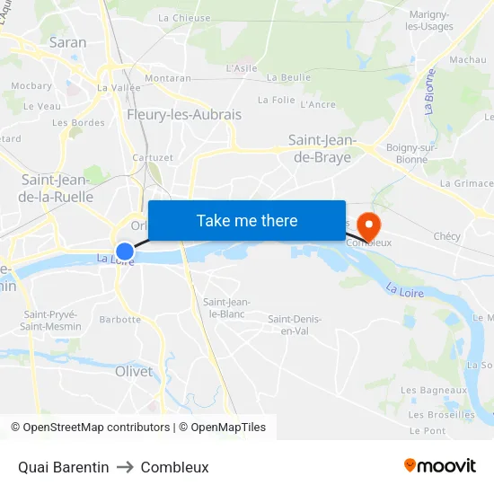 Quai Barentin to Combleux map