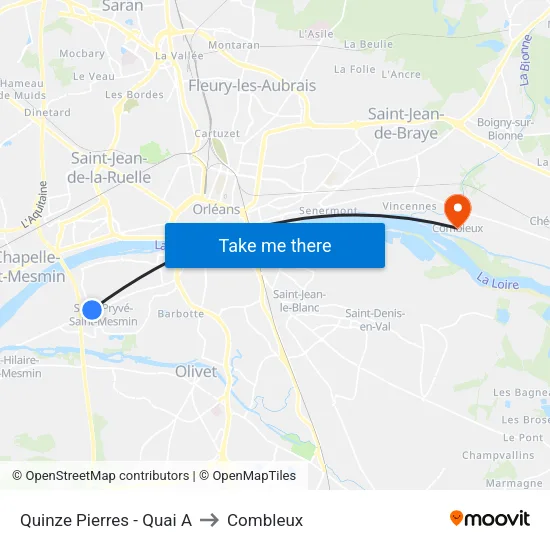 Quinze Pierres - Quai A to Combleux map
