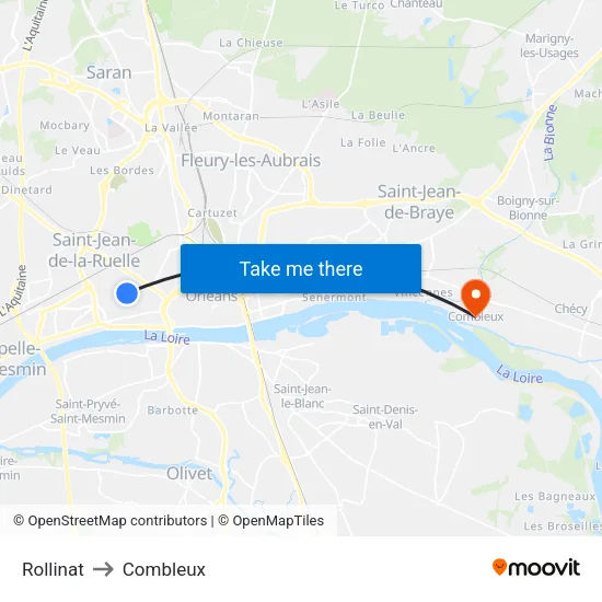 Rollinat to Combleux map